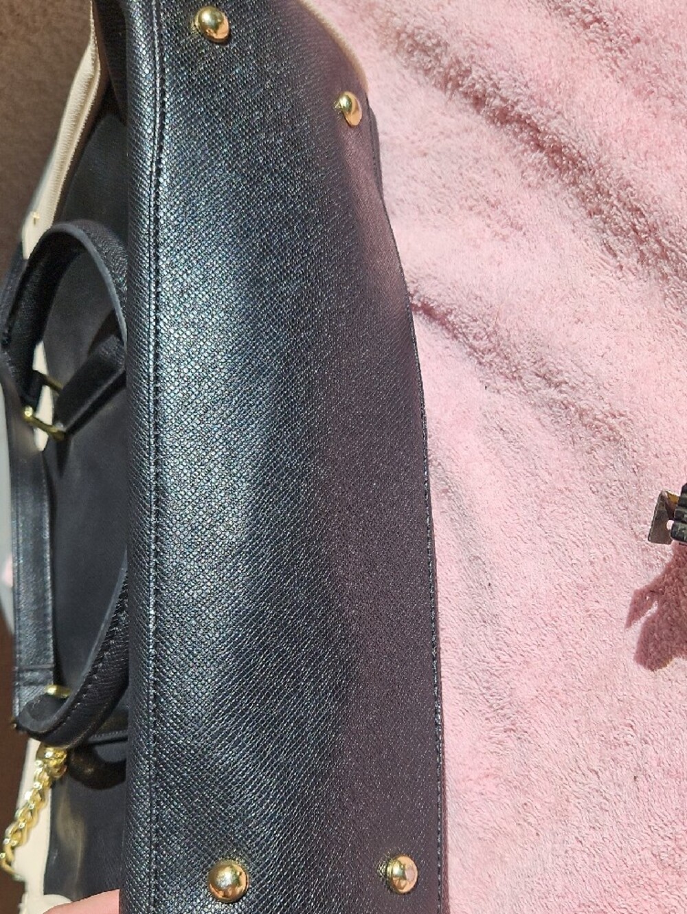 London Fog Black and Cream Structured Tote - Picture 8 of 11